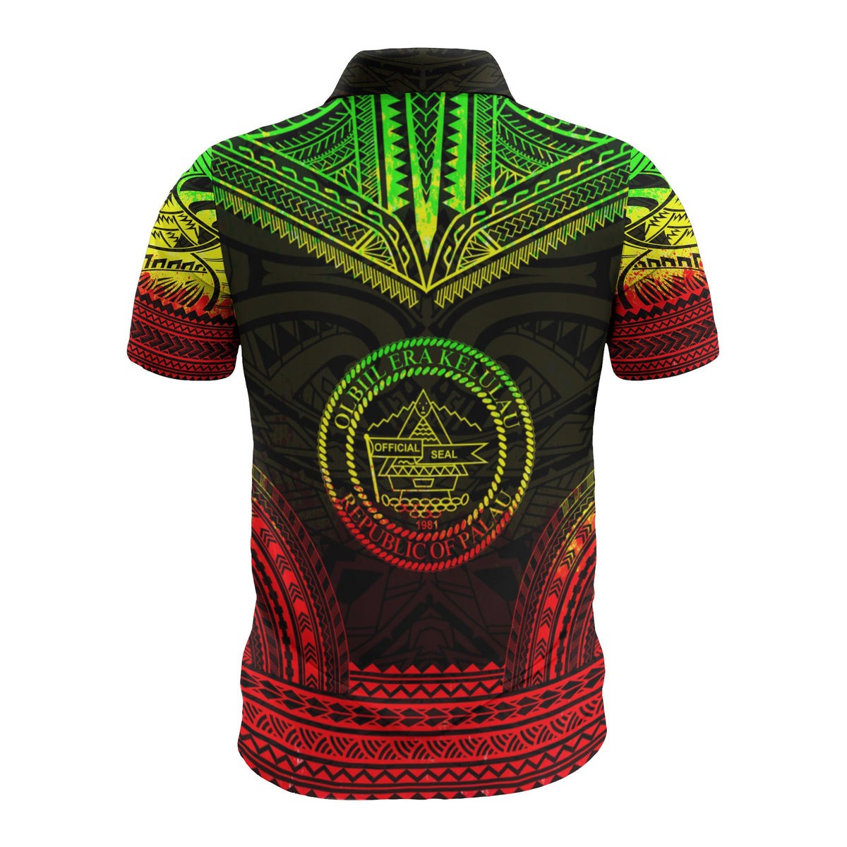 Palau Custom Polo Shirt Palau Seal Polynesian Chief Tattoo Reggae Version - Polynesian Pride
