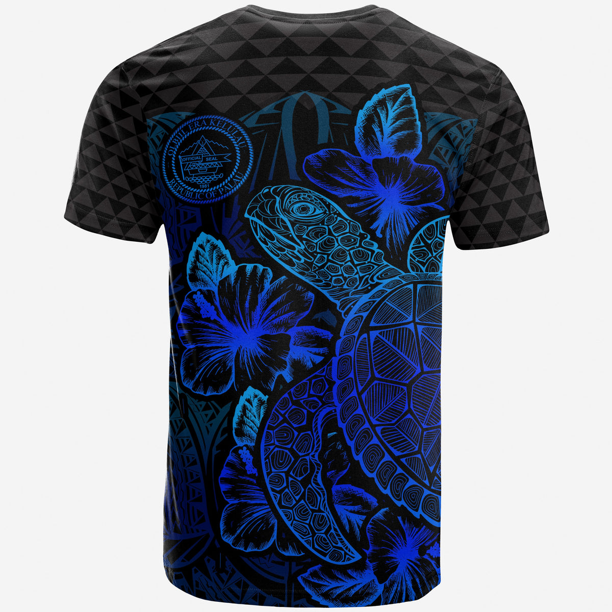 Palau T Shirt Palau Seal Turtle Hibiscus Blue - Polynesian Pride