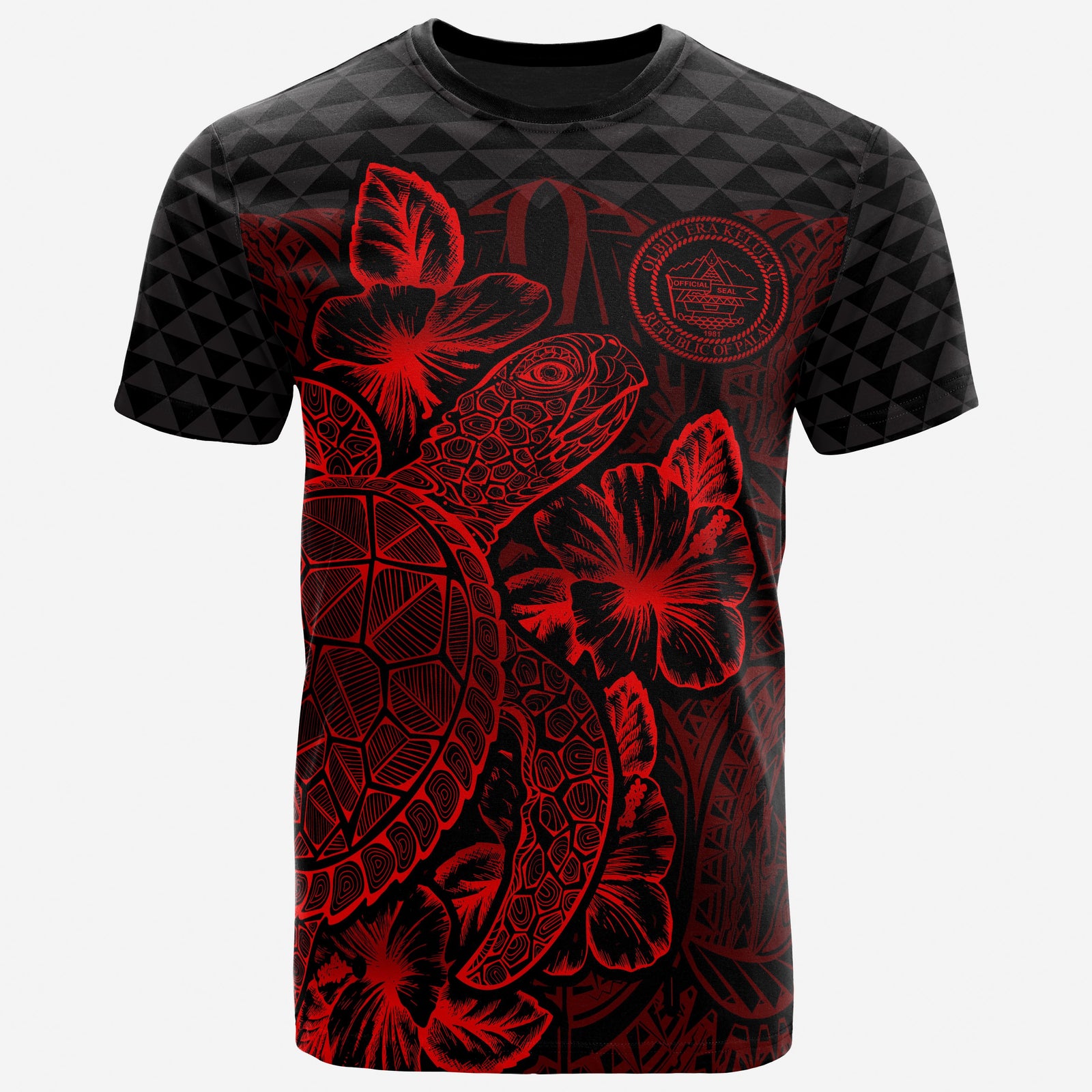 Palau T Shirt Palau Seal Turtle Hibiscus Red Unisex Red - Polynesian Pride