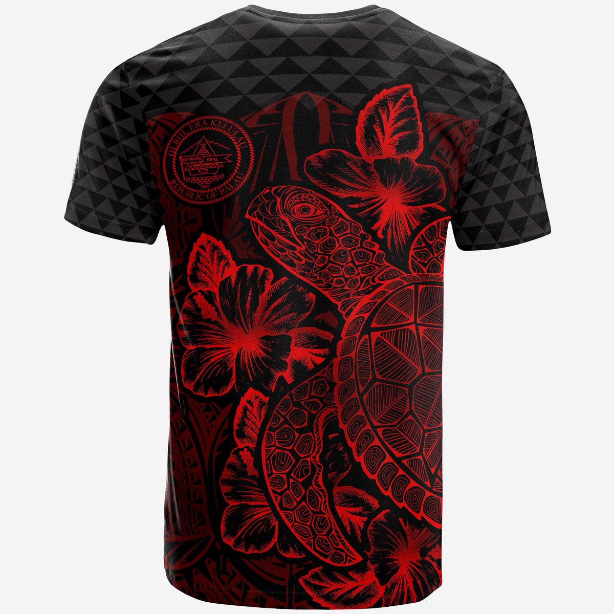 Palau T Shirt Palau Seal Turtle Hibiscus Red - Polynesian Pride