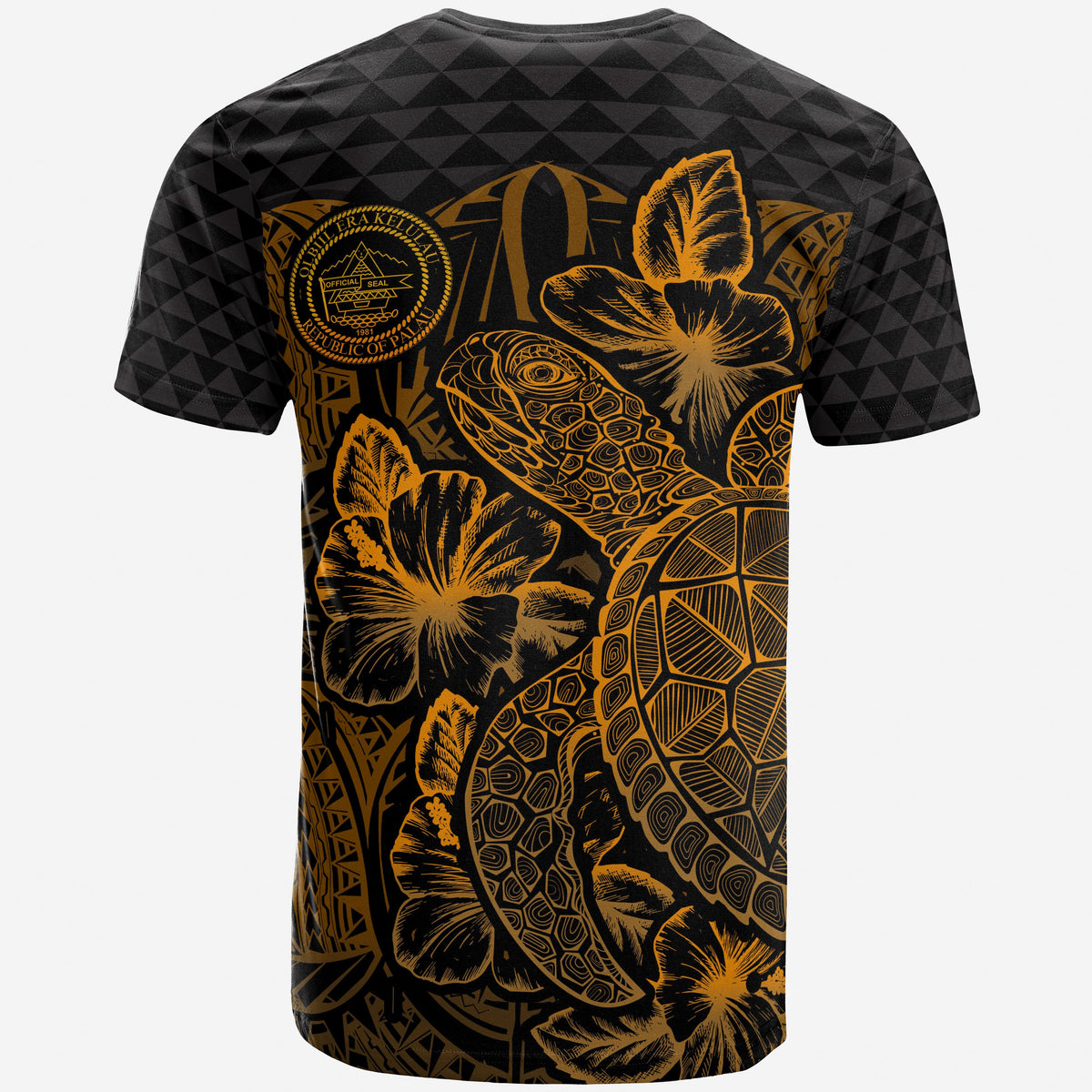 Palau T Shirt Palau Seal Turtle Hibiscus Gold - Polynesian Pride