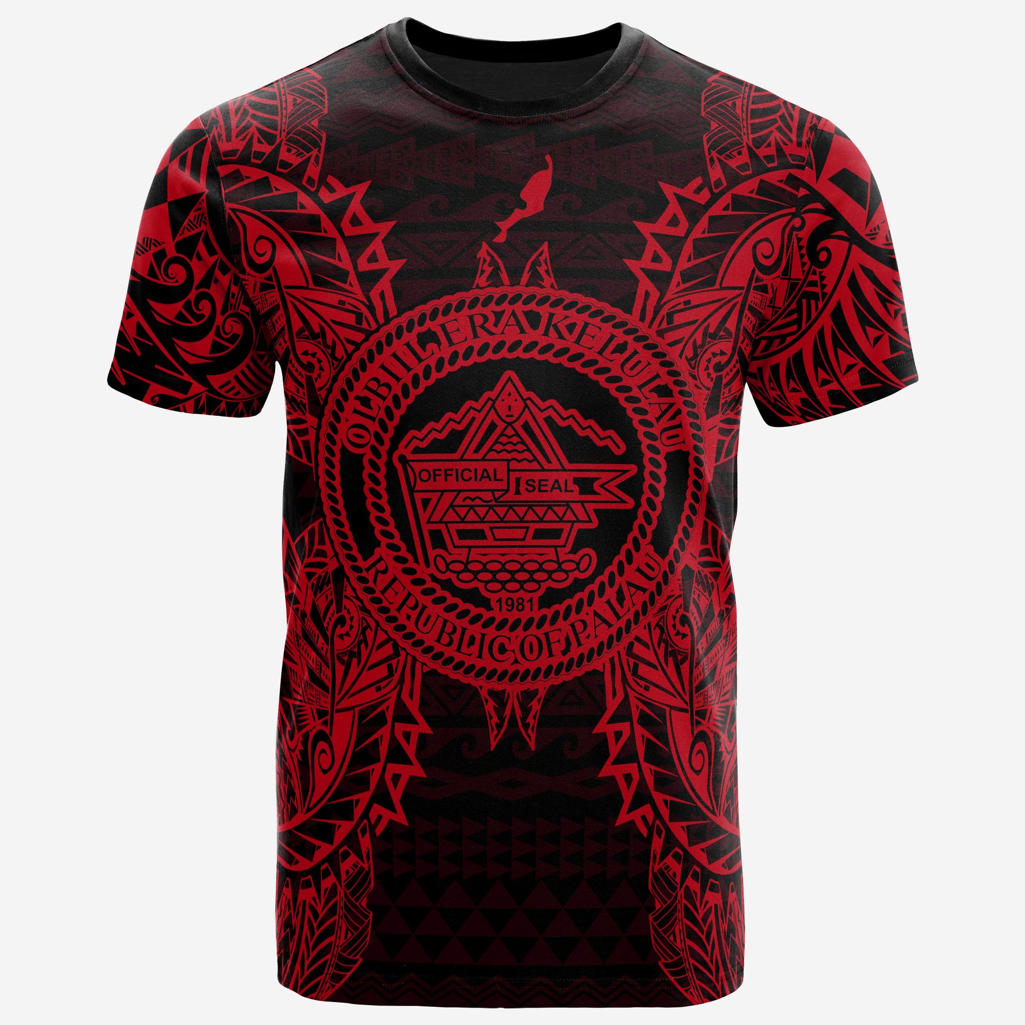 Palau All T Shirt Palau Seal Map Polynesian Tattoo Red Unisex Gold - Polynesian Pride