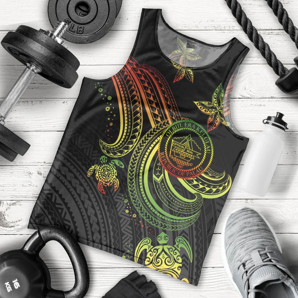 Palau Custom Personalised Men's Tank Top - Reggae Turtle Reggae - Polynesian Pride