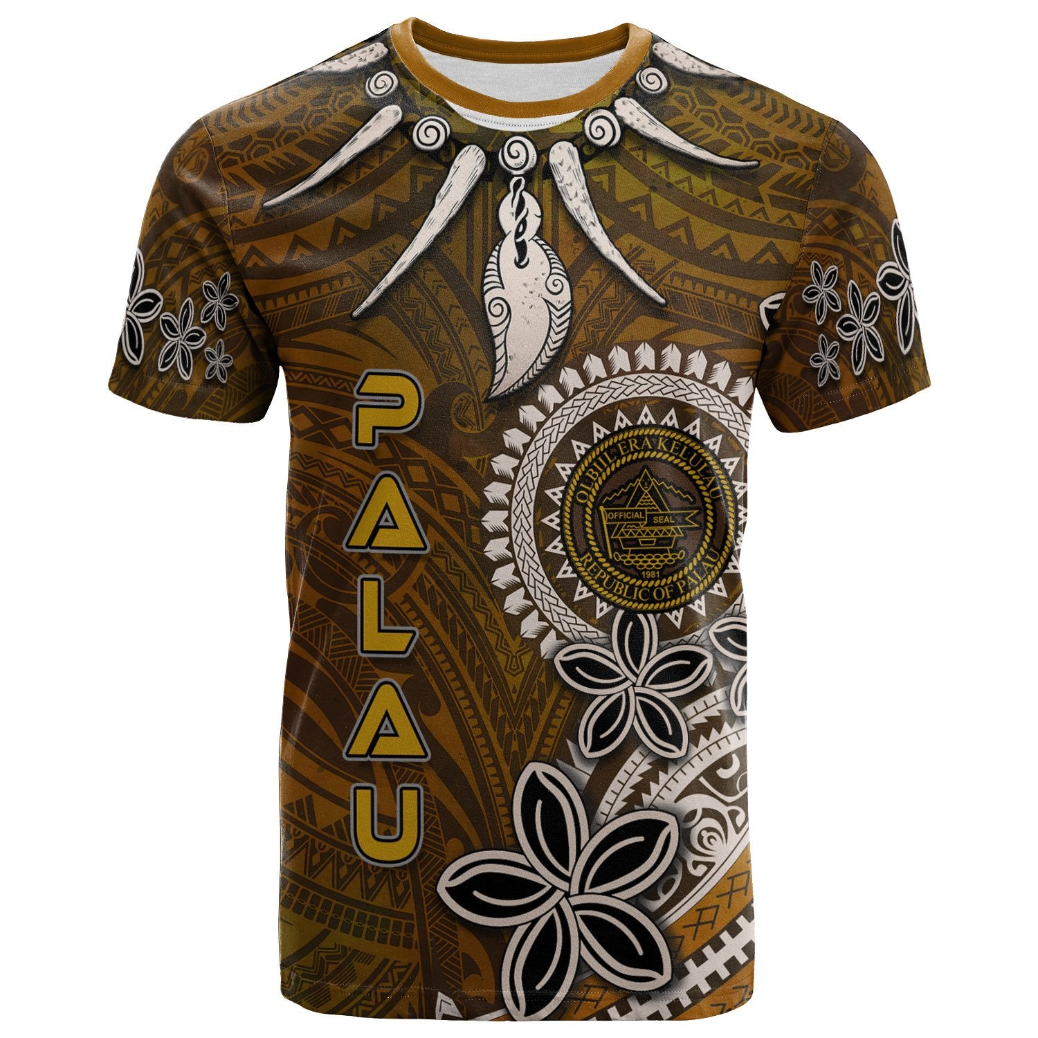 Palau T Shirt Polynesian Boar Tusk Unisex Brown - Polynesian Pride