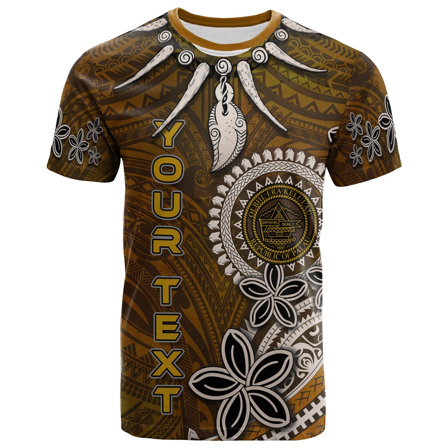 Palau Custom T Shirt Polynesian Boar Tusk Unisex Brown - Polynesian Pride