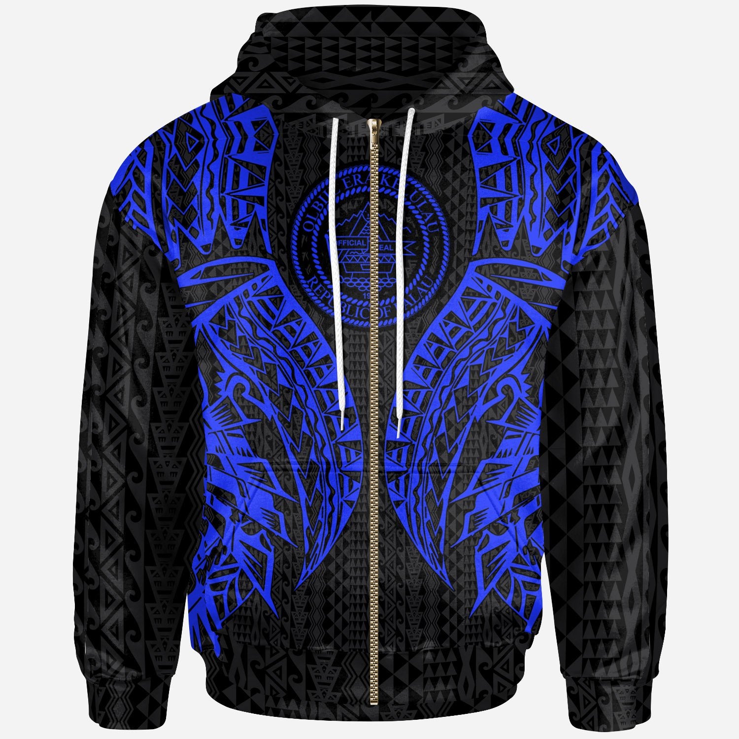 Palau Zip up Hoodie Polynesian Lion Head Blue Style Unisex Blue - Polynesian Pride