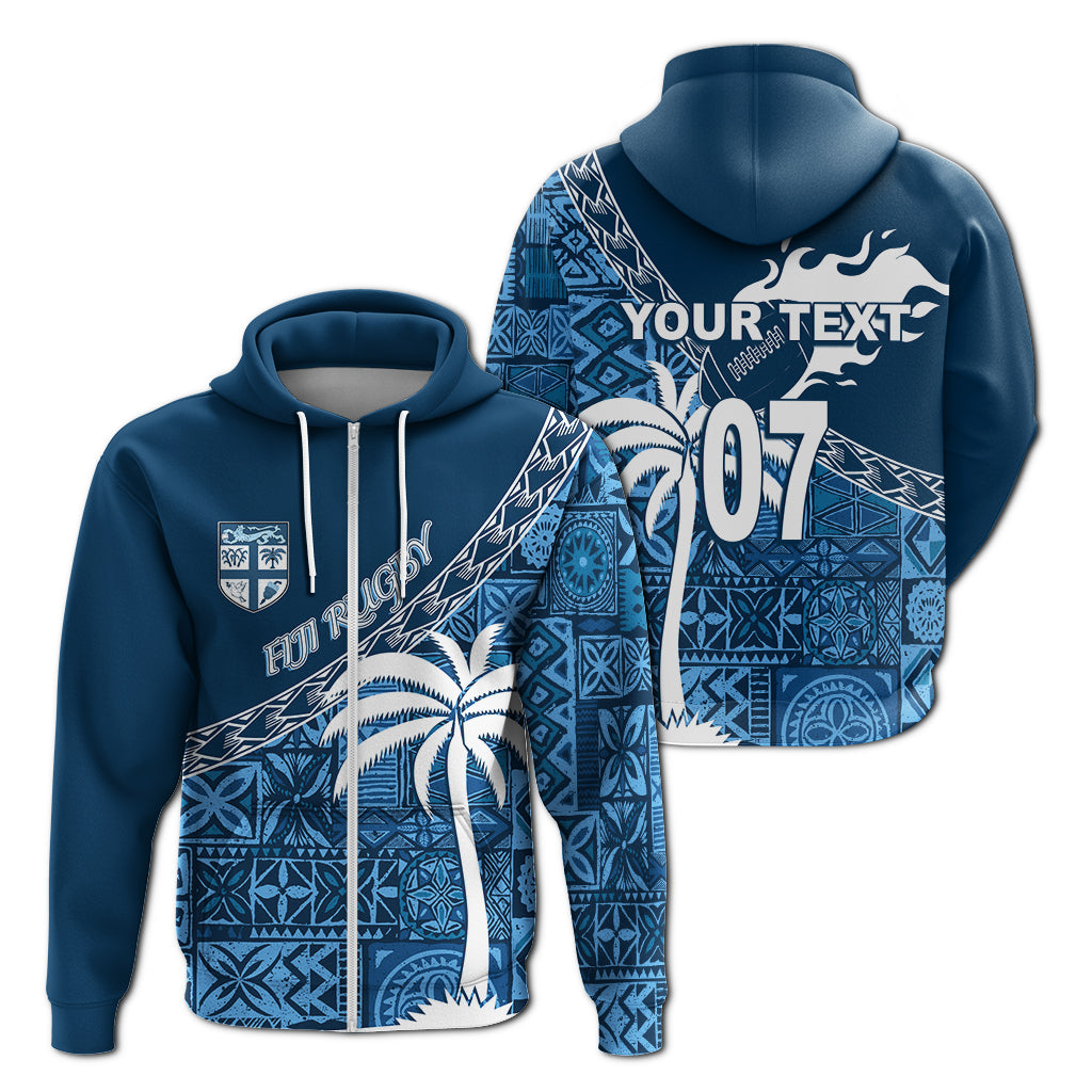 Custom Tapa Pattern with Palm Tree Fiji Rugby Zip up Hoodie LT7 - Polynesian Pride