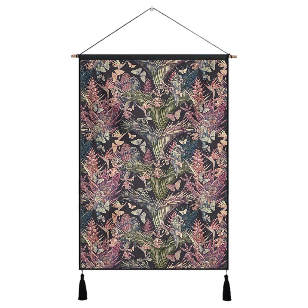 Palm Leaves, Tropical Flowers Hanging Poster - AH Hanging Poster 43 x 65 cm Cotton And Linen - Polynesian Pride