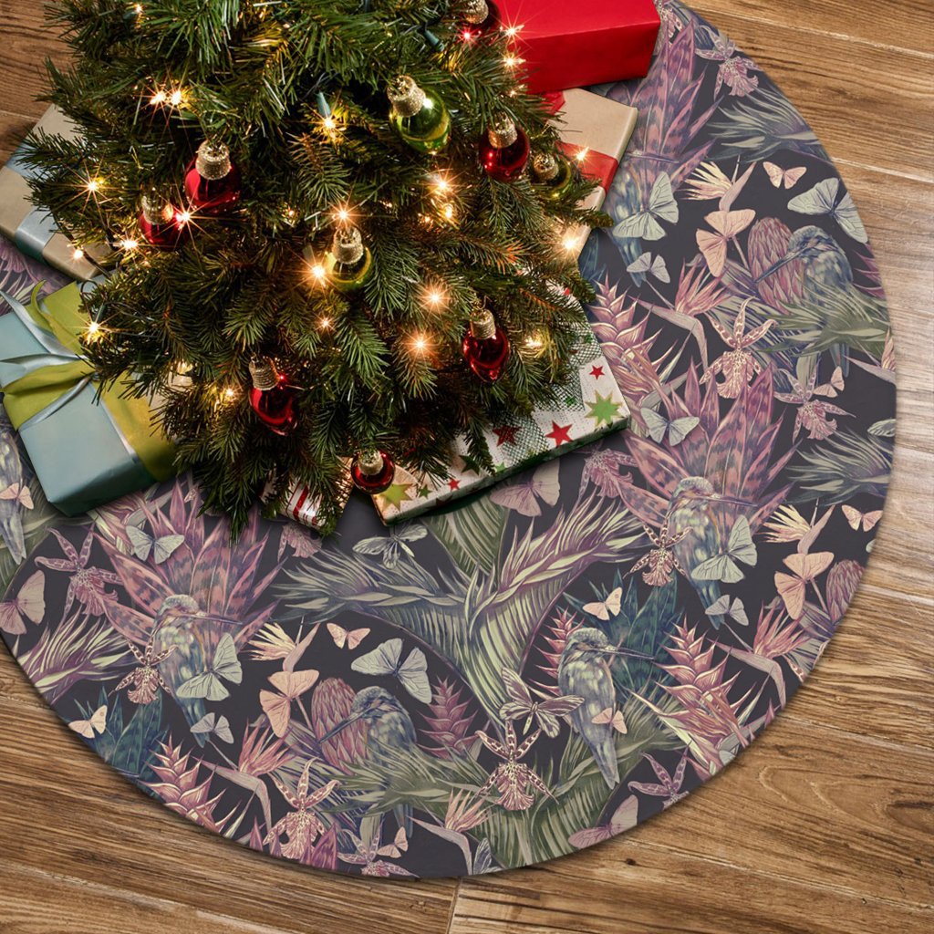 Palm Leaves, Tropical Flowers Tree Skirt - Polynesian Pride