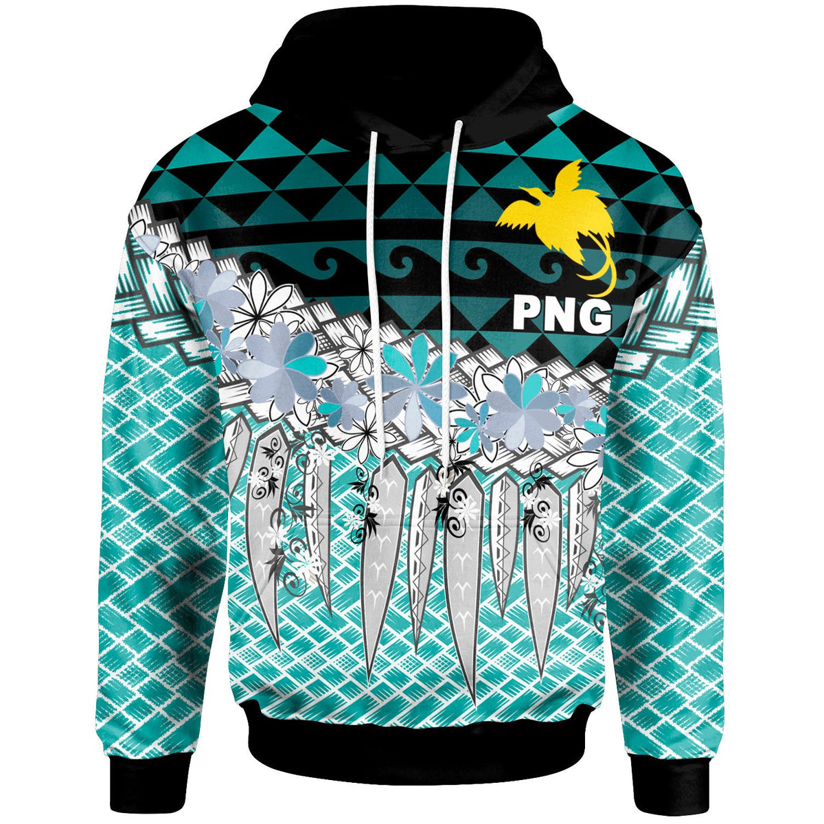 Papua Hoodie Coconut Leaves Weave Pattern Blue Unisex Blue - Polynesian Pride