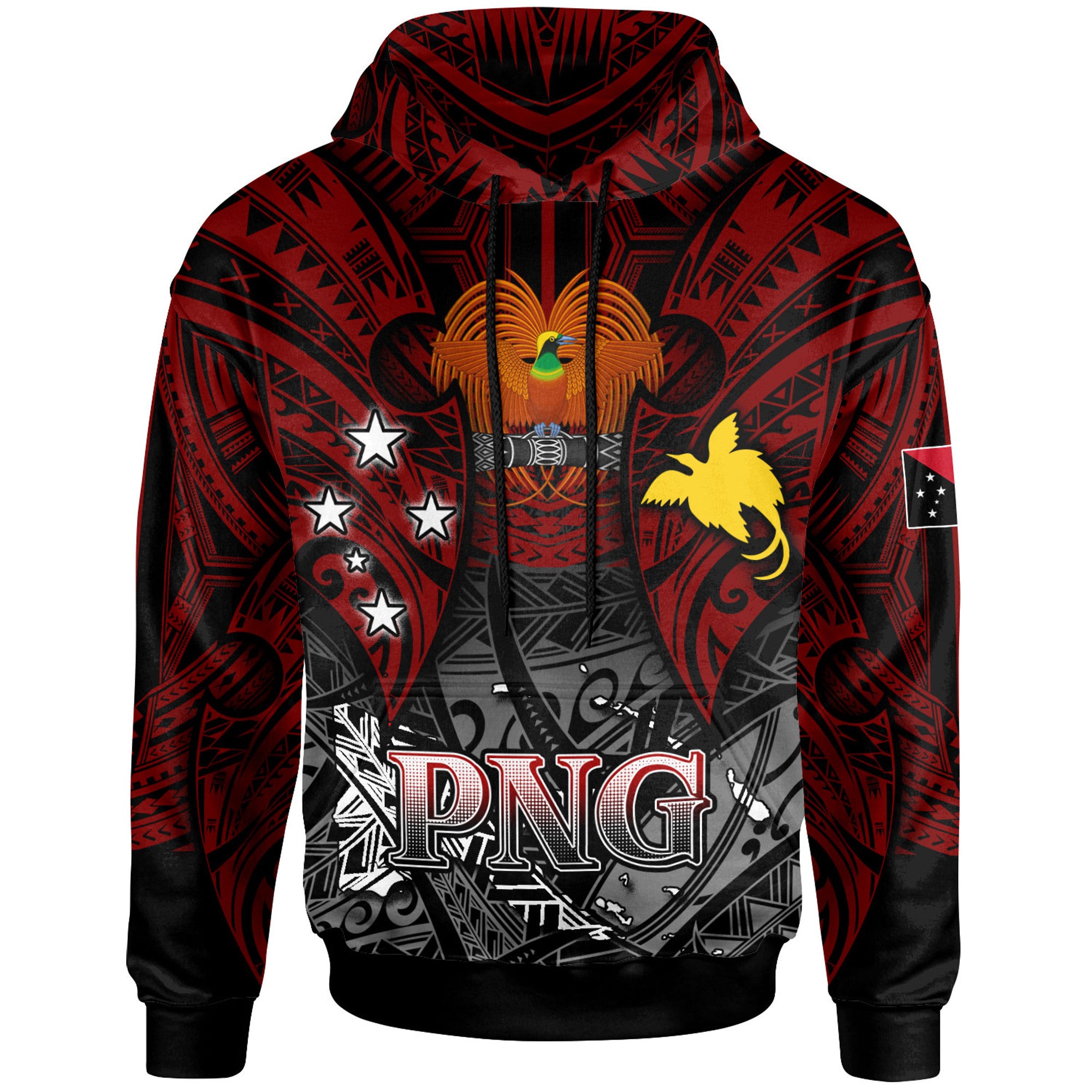 Papua New Guinea Hoodie Custom PNG Map Polynesian Flag Color Style Hoodie Black - Polynesian Pride