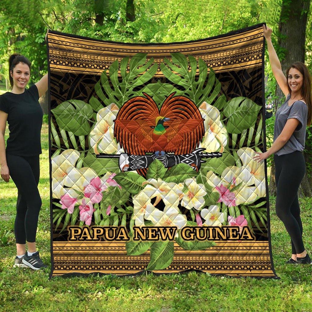 Papua New Guinea Premium Quilt - Polynesian Gold Patterns Collection Black - Polynesian Pride