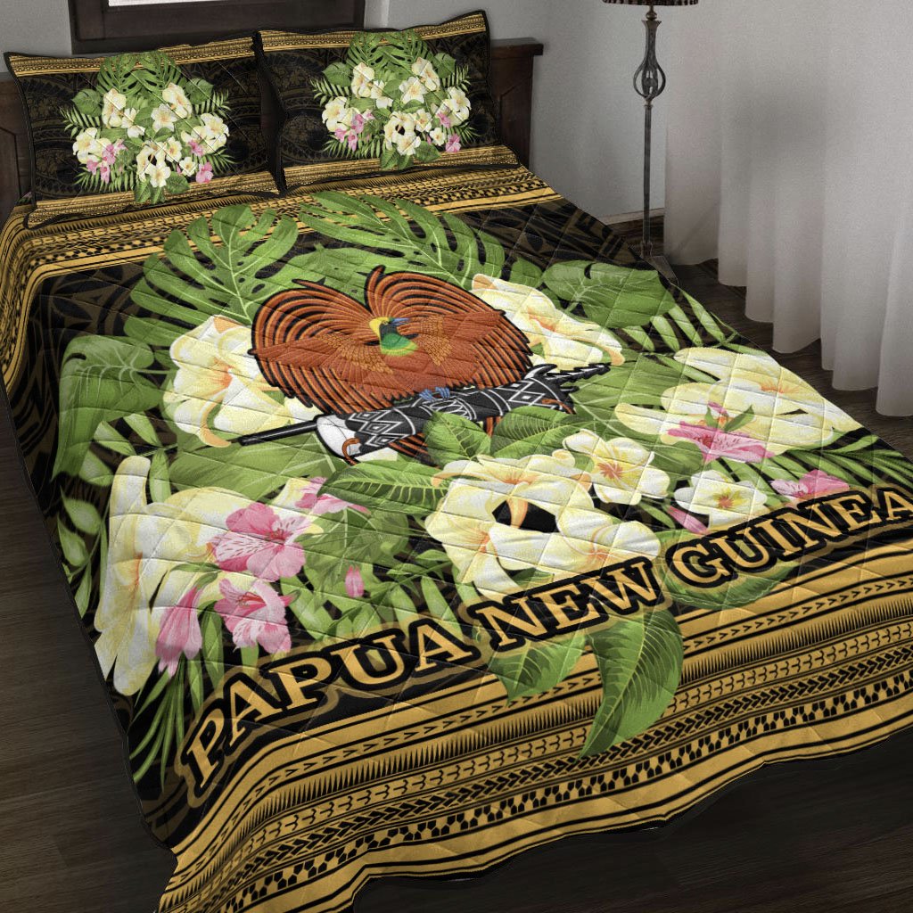 Papua New Guinea Quilt Bed Set - Polynesian Gold Patterns Collection Black - Polynesian Pride