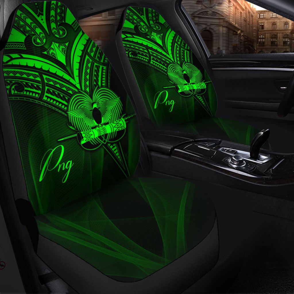 Papua New Guinea Car Seat Cover - Green Color Cross Style Universal Fit Black - Polynesian Pride