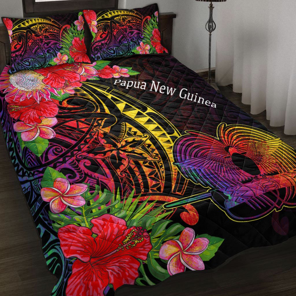 Papua New Guinea Quilt Bed Set - Tropical Hippie Style Black - Polynesian Pride