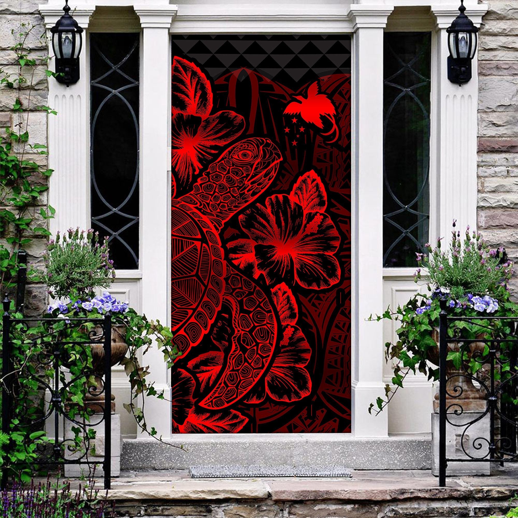 Papua New Guinea Door Cover Turtle Hibiscus Red - Polynesian Pride