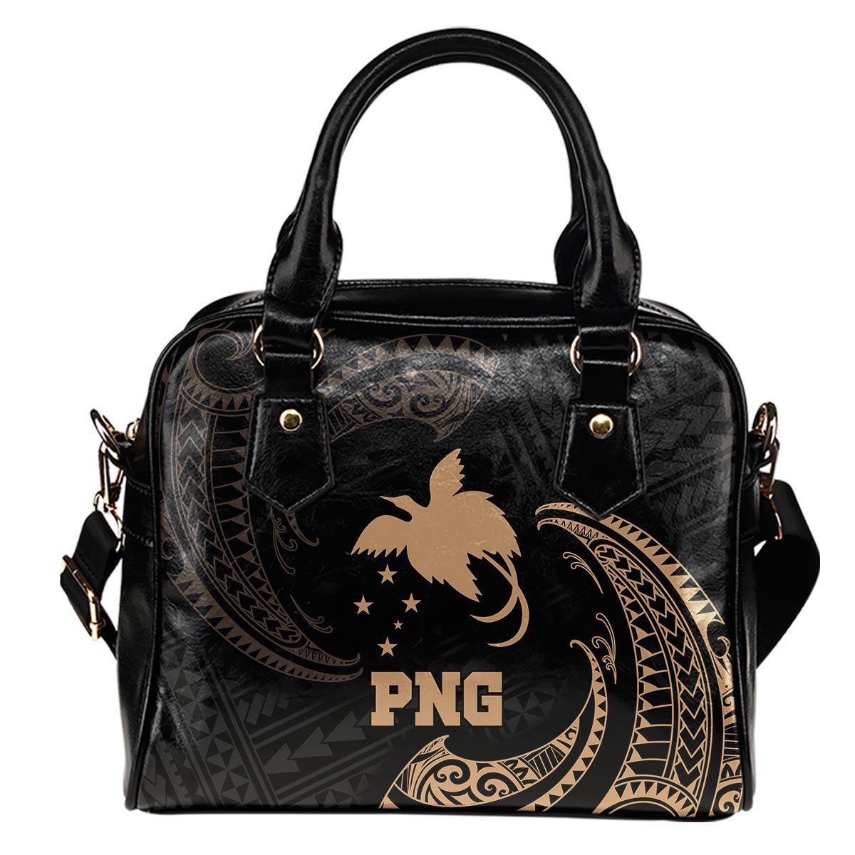 Papua New Guinea Polynesian Shoulder Handbag - Gold Tribal Wave One Size Gold - Polynesian Pride