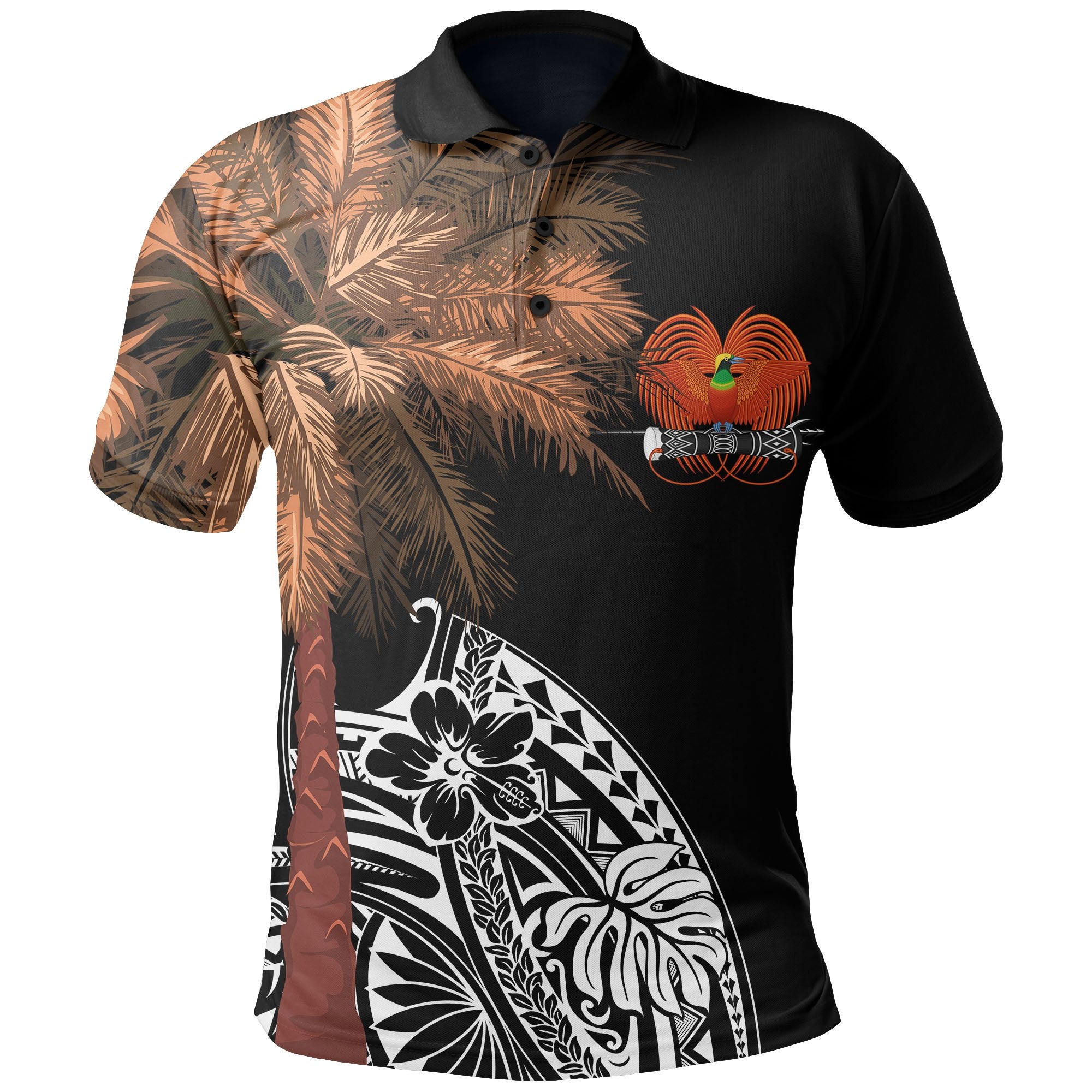 Papua New Guinea Polo Shirt Polynesian Palm Tree Black Unisex Black - Polynesian Pride