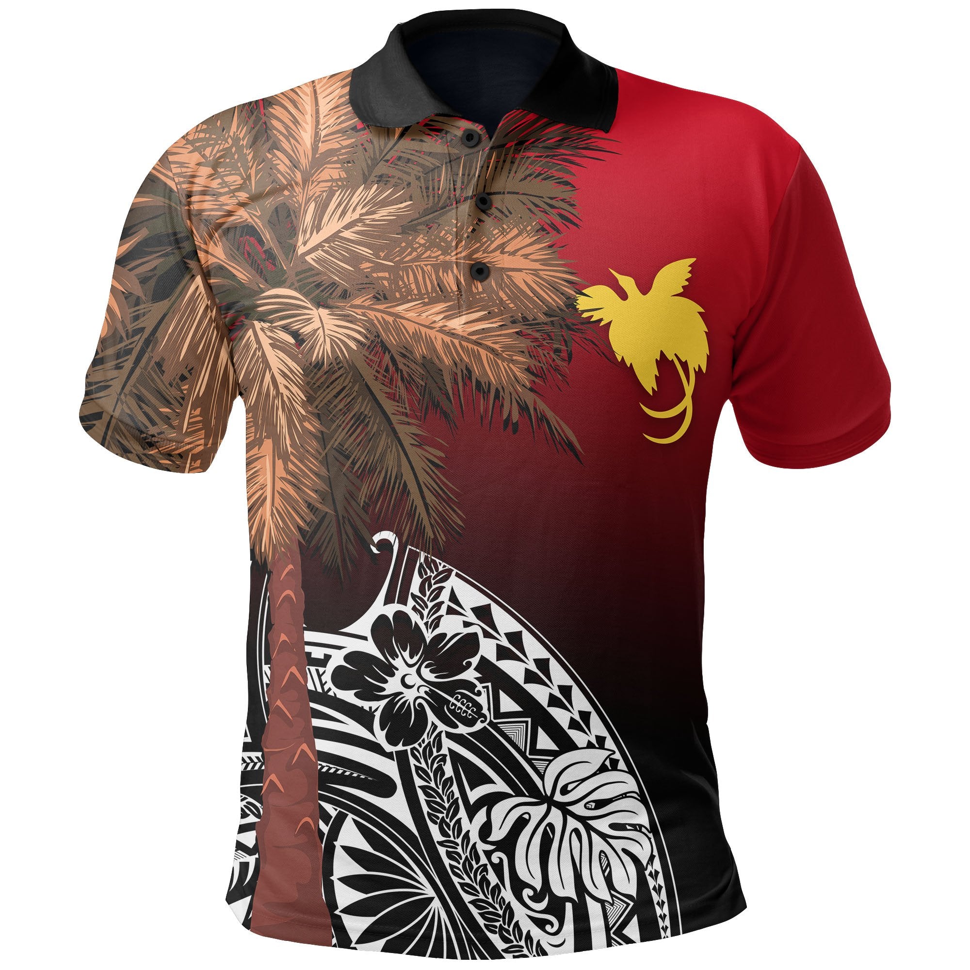 Papua New Guinea Polo Shirt Polynesian Palm Tree Flag Unisex Red - Polynesian Pride