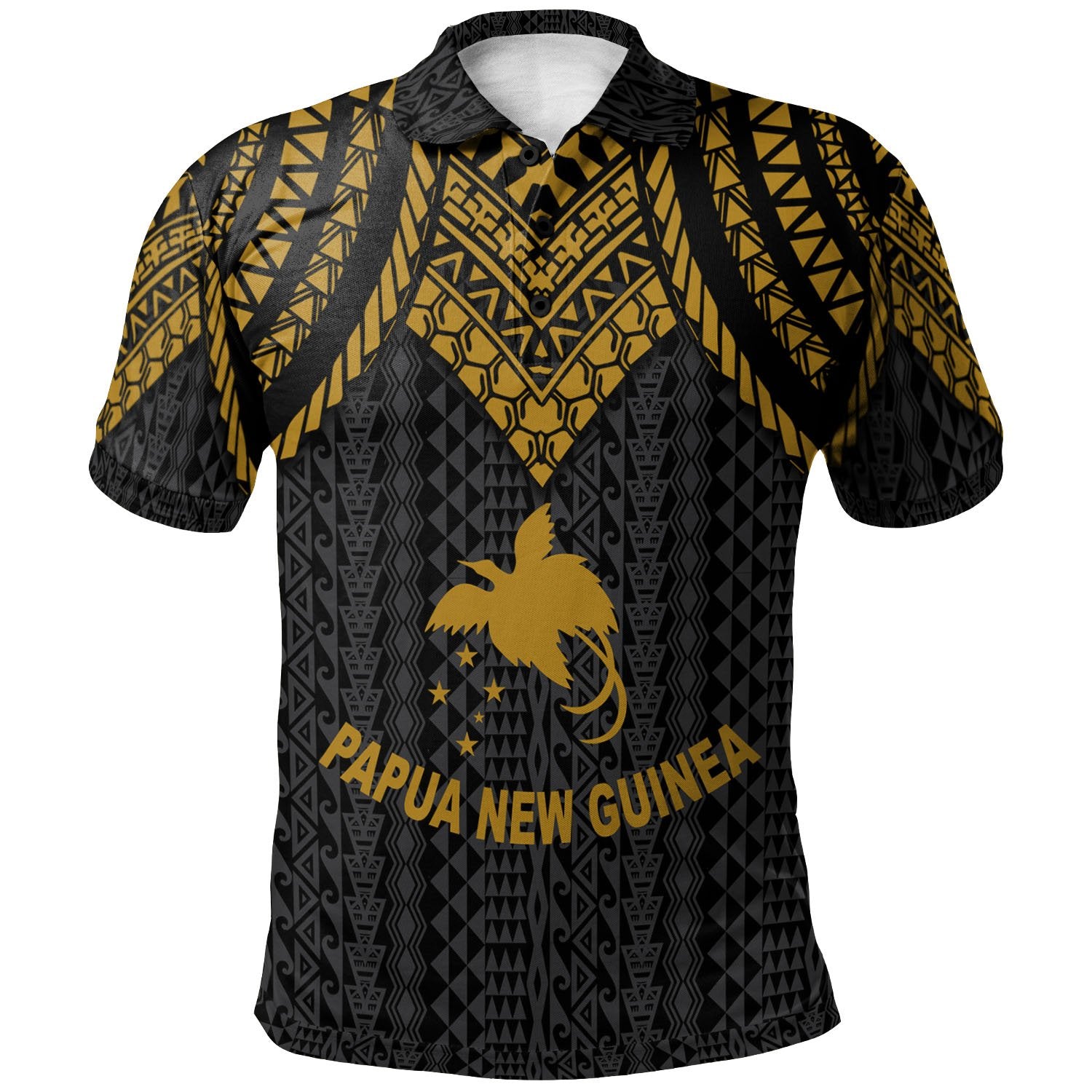 Papua New Guinea Polo Shirt Polynesian Armor Style Gold Unisex Gold - Polynesian Pride