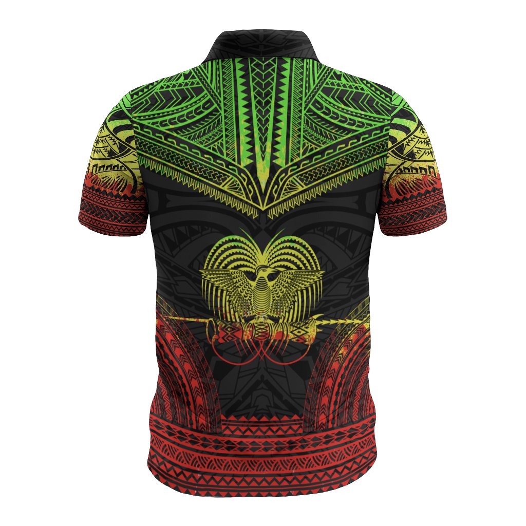 Papua New Guinea Polo Shirt Papua New Guinea Coat Of Arms Polynesian Chief Tattoo Reggae Version - Polynesian Pride
