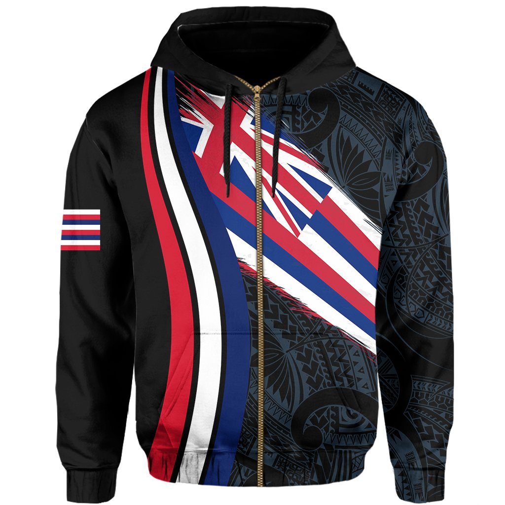Hawaii Flag Polynesian Hoodie Zip Ten Style - Polynesian Pride