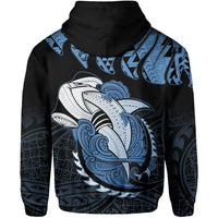 Hawaii Polynesian Aumakua Hammerhead Shark Hoodie Zip Cloud Style Pastel Blue - Polynesian Pride