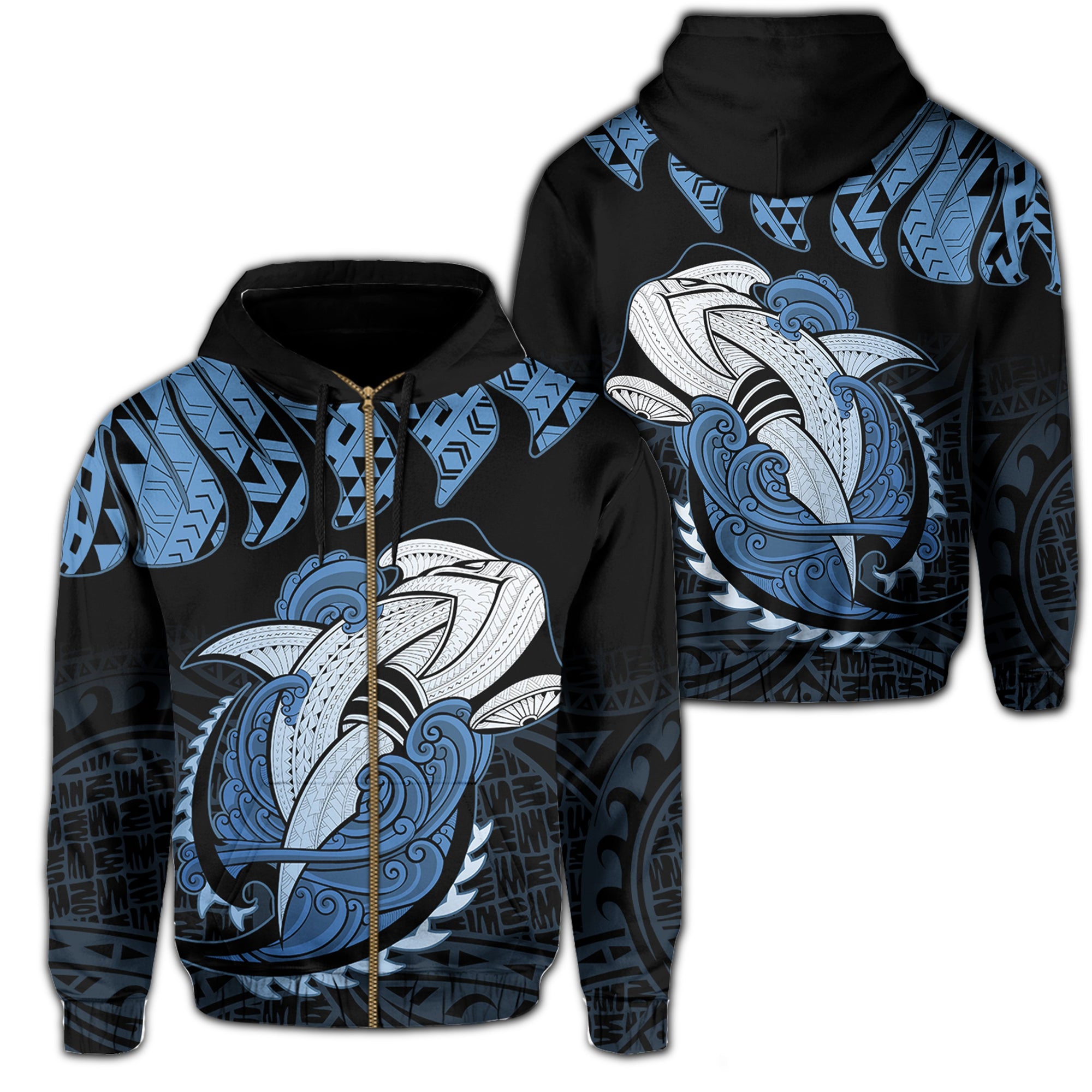 Hawaii Polynesian Aumakua Hammerhead Shark Hoodie Zip Cloud Style Pastel Blue Unisex Pastel Blue - Polynesian Pride