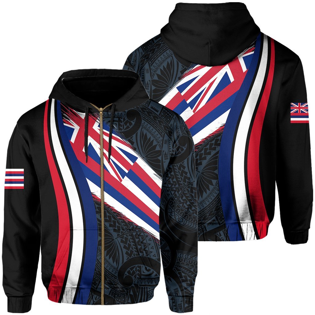 Hawaii Flag Polynesian Hoodie Zip Pastel Blue Ten Style Unisex Pastel Blue - Polynesian Pride