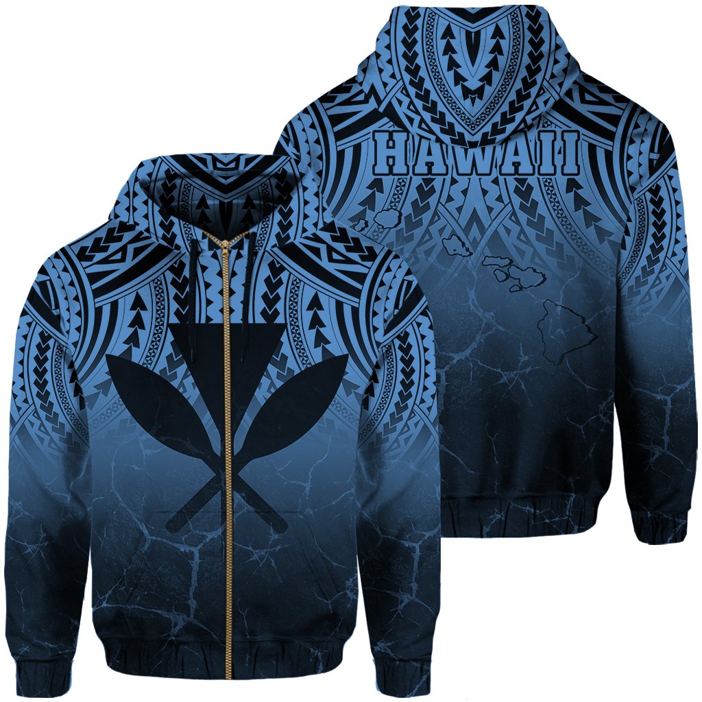 Hawaii Polynesian Kanaka Map Eruption Hoodie Zip Roman Style Pastel Blue Unisex Blue - Polynesian Pride