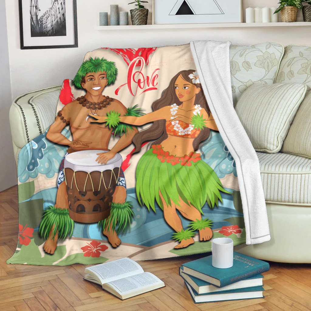 Hawaii Couple Valentines Premium Blanket - Even Style - AH White - Polynesian Pride