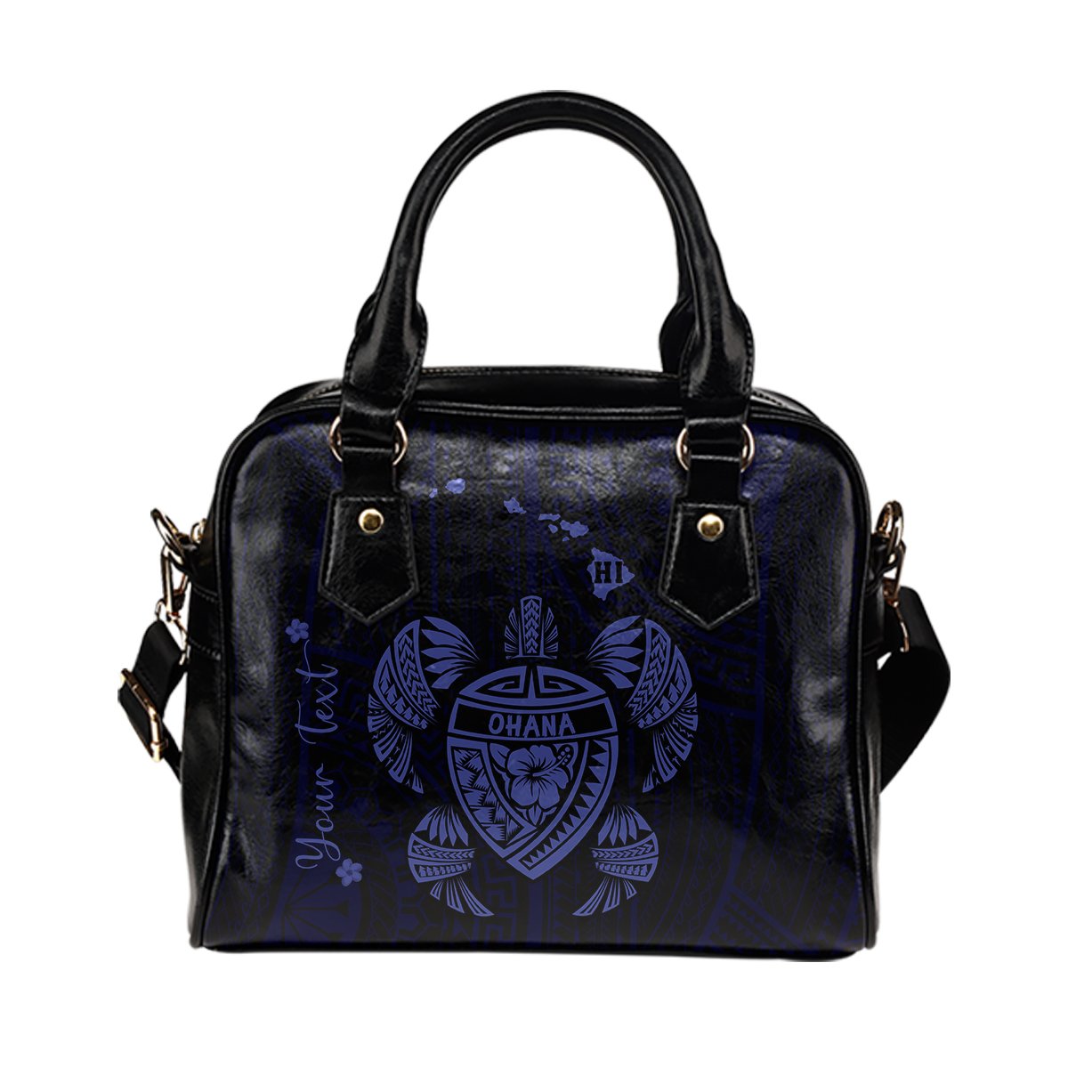 Personalized - Hawaii Kakau Polynesian Ohana Turtle Map Shoulder Handbag - Blue One Size Beige - Polynesian Pride