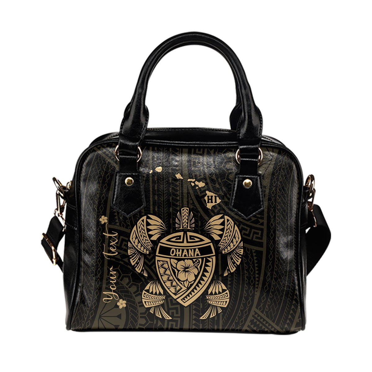 Personalized - Hawaii Kakau Polynesian Ohana Turtle Map Shoulder Handbag - Gold One Size Beige - Polynesian Pride