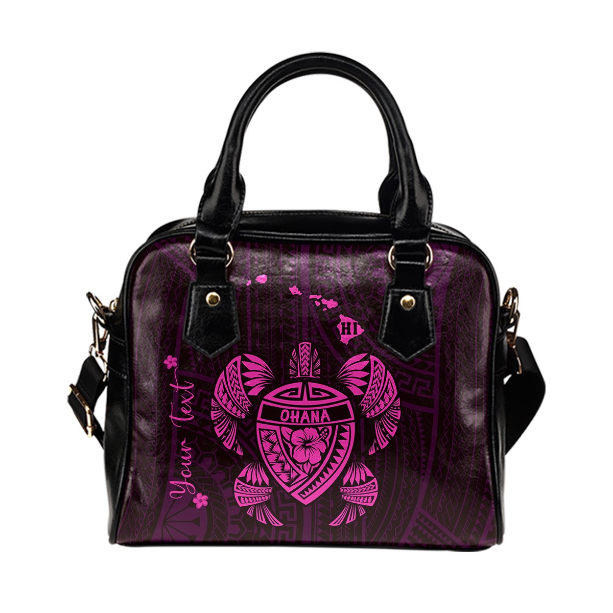 Personalized - Hawaii Kakau Polynesian Ohana Turtle Map Shoulder Handbag - Pink One Size Beige - Polynesian Pride