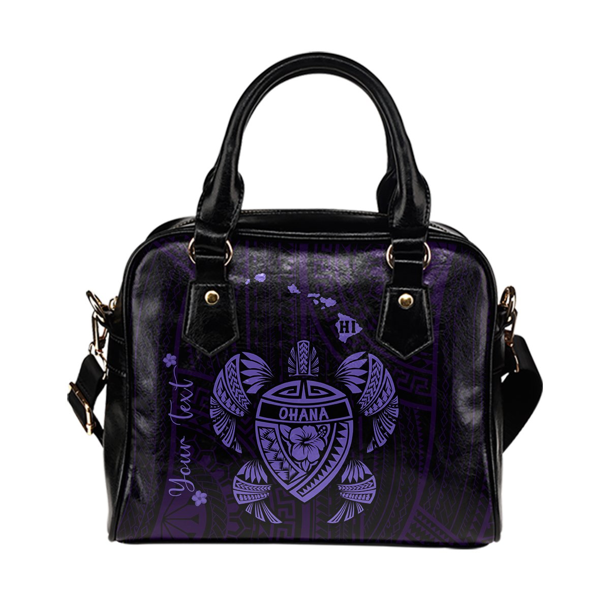 Personalized - Hawaii Kakau Polynesian Ohana Turtle Map Shoulder Handbag - Purple One Size Beige - Polynesian Pride