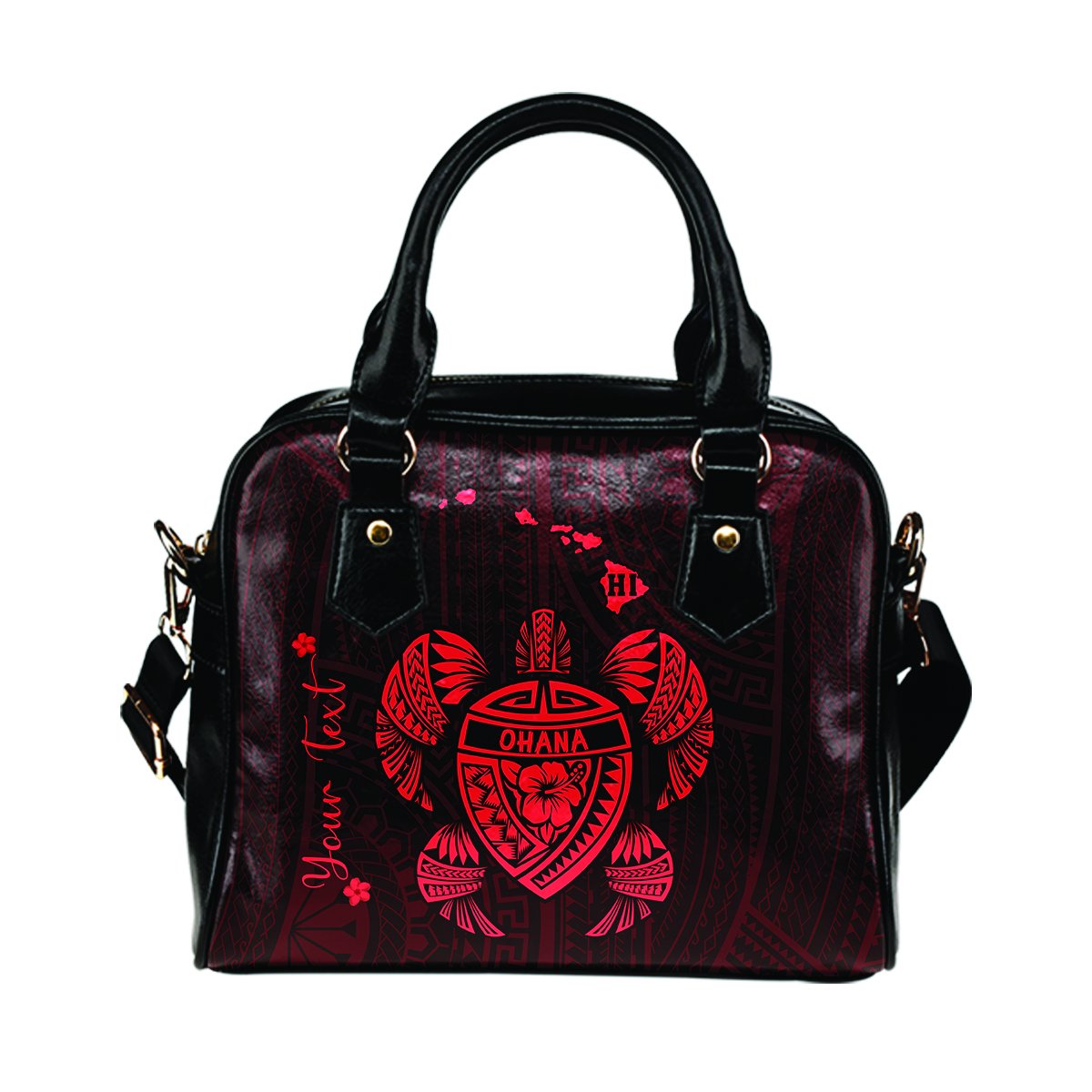 Personalized - Hawaii Kakau Polynesian Ohana Turtle Map Shoulder Handbag - Red One Size Beige - Polynesian Pride