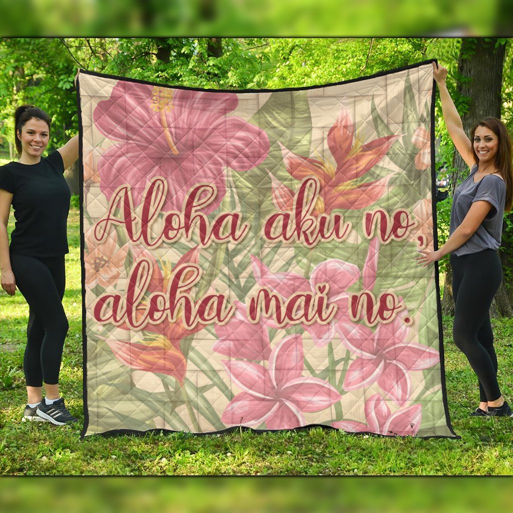 Hawaii Tropical Hibiscus Plumeria Premium Quilts - AH Black - Polynesian Pride