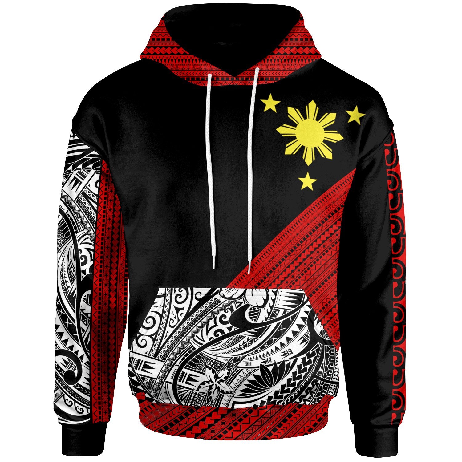 Philippines Custom Hoodie Diagonal Pattern Red Unisex Red - Polynesian Pride