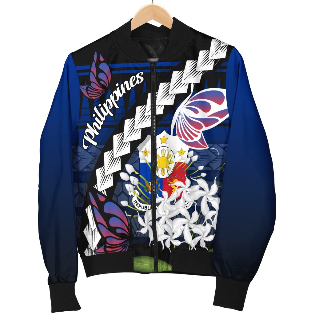 Philippines Men's Bomber Jacket - Butterfly Sampaguita Flower - Polynesian Pride