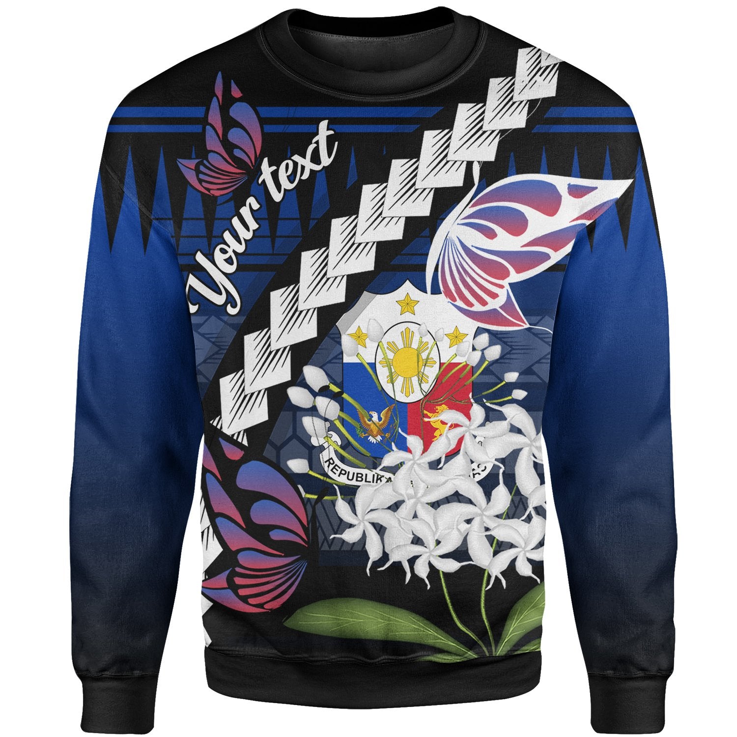 Philippines Custom Personalized Sweater - Butterfly Sampaguita Flower Unisex Blue - Polynesian Pride