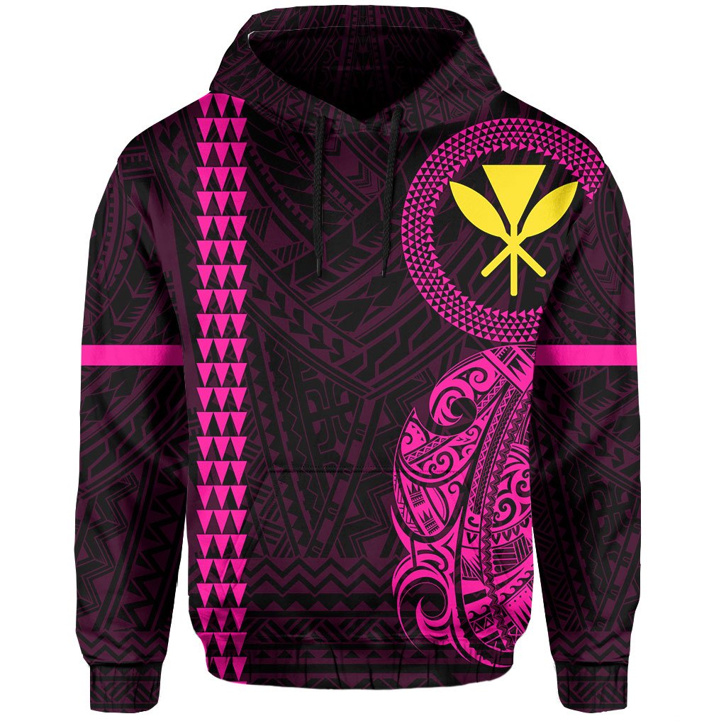 Polynesian Kakau Kanaka Flag of Hawaii Hoodie Pink - Polynesian Pride
