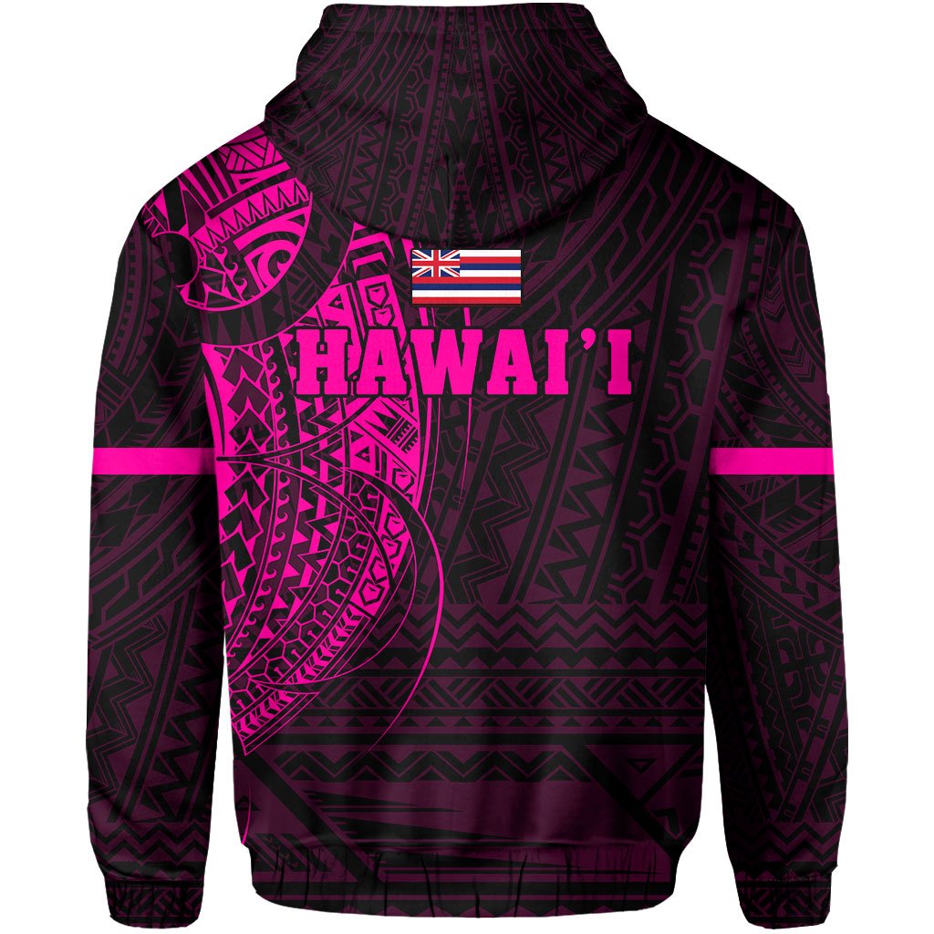Polynesian Kakau Kanaka Flag of Hawaii Hoodie Pink - Polynesian Pride