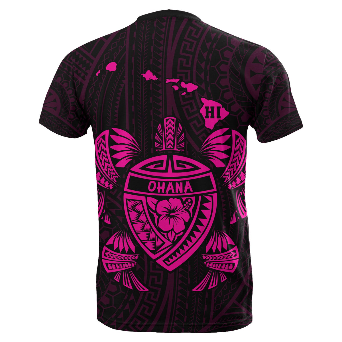 Hawaii Kakau Polynesian Turtle Map T Shirt Ohana Style Pink - Polynesian Pride