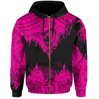 Hawaii Polynesian Hoodie Zip Warrior Ikaika Benjamin Style Pink - Polynesian Pride