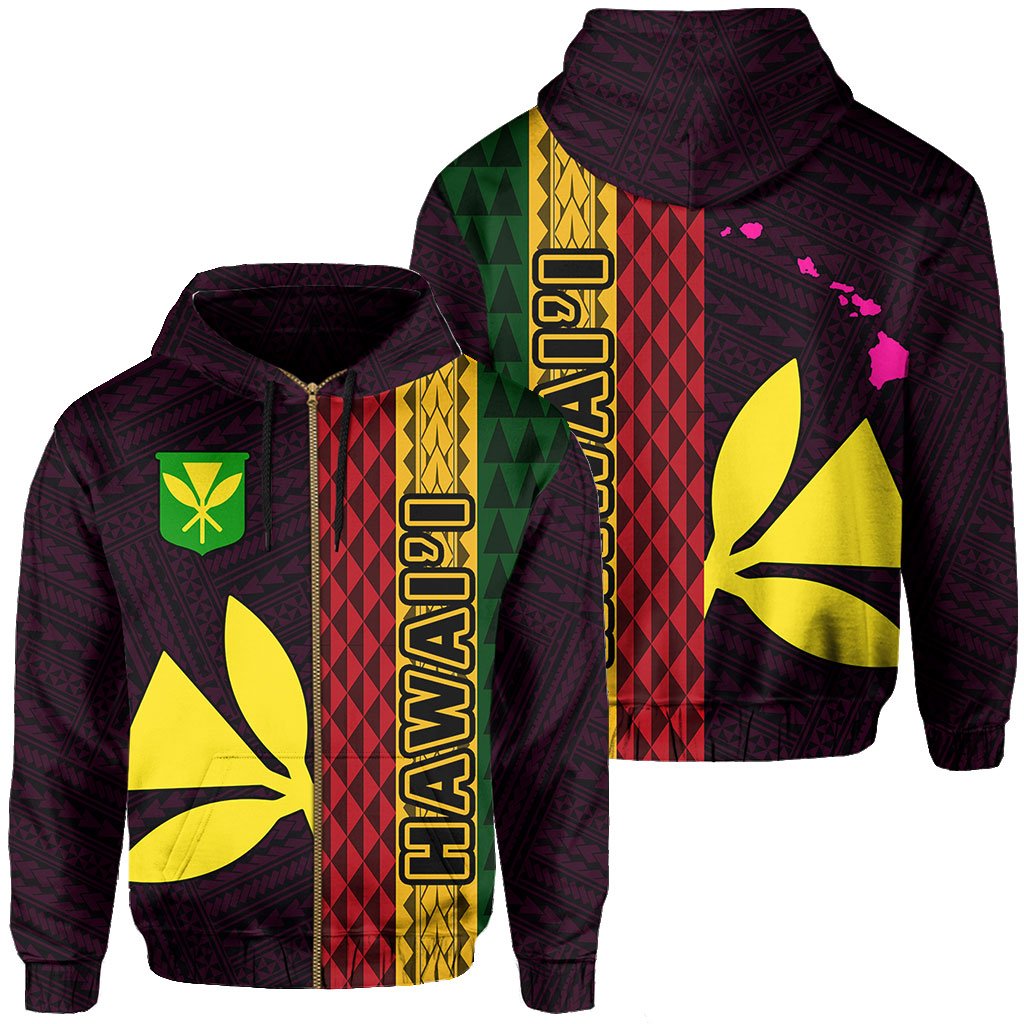 Polynesian Kakau Kanaka Flag Map of Hawaii Zip Hoodie Pink Unisex Pink - Polynesian Pride