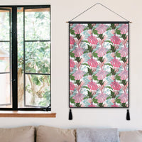 Pink Monstera And Green Tropical Leaves White Hanging Poster - AH Hanging Poster 50 x 75 cm Cotton And Linen - Polynesian Pride