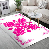 Hawaiian Quilt Maui Plant And Hibiscus Pattern Area Rug - Pink White - AH - Polynesian Pride