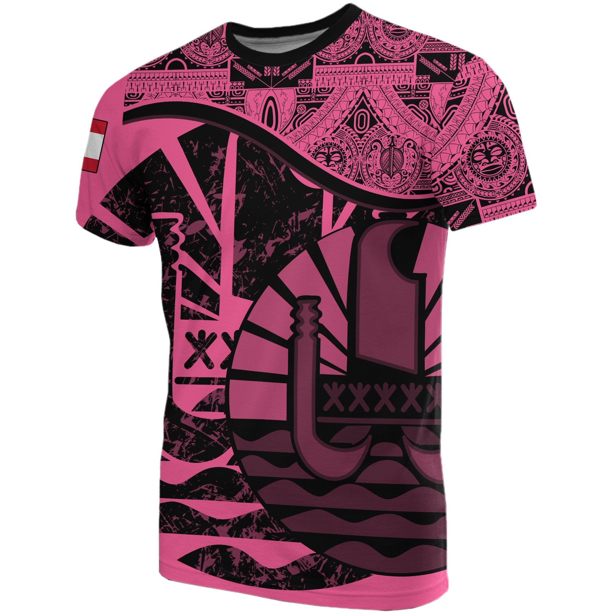 Tahiti T Shirt Tahiti Flag Vintage Style Pink A02 Unisex Pink - Polynesian Pride