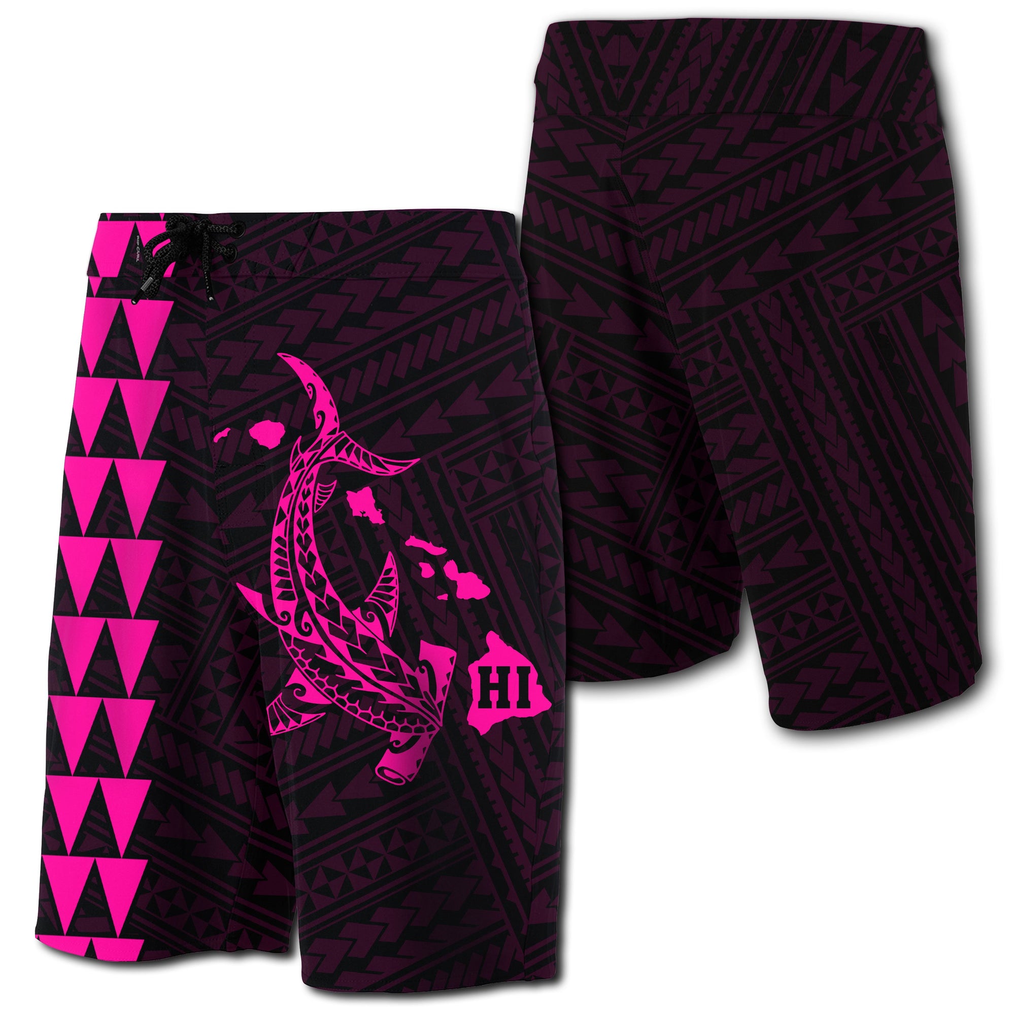 Hawaii Kakau Polynesian Hammerhead Shark Board Shorts - Pink Men Pink - Polynesian Pride