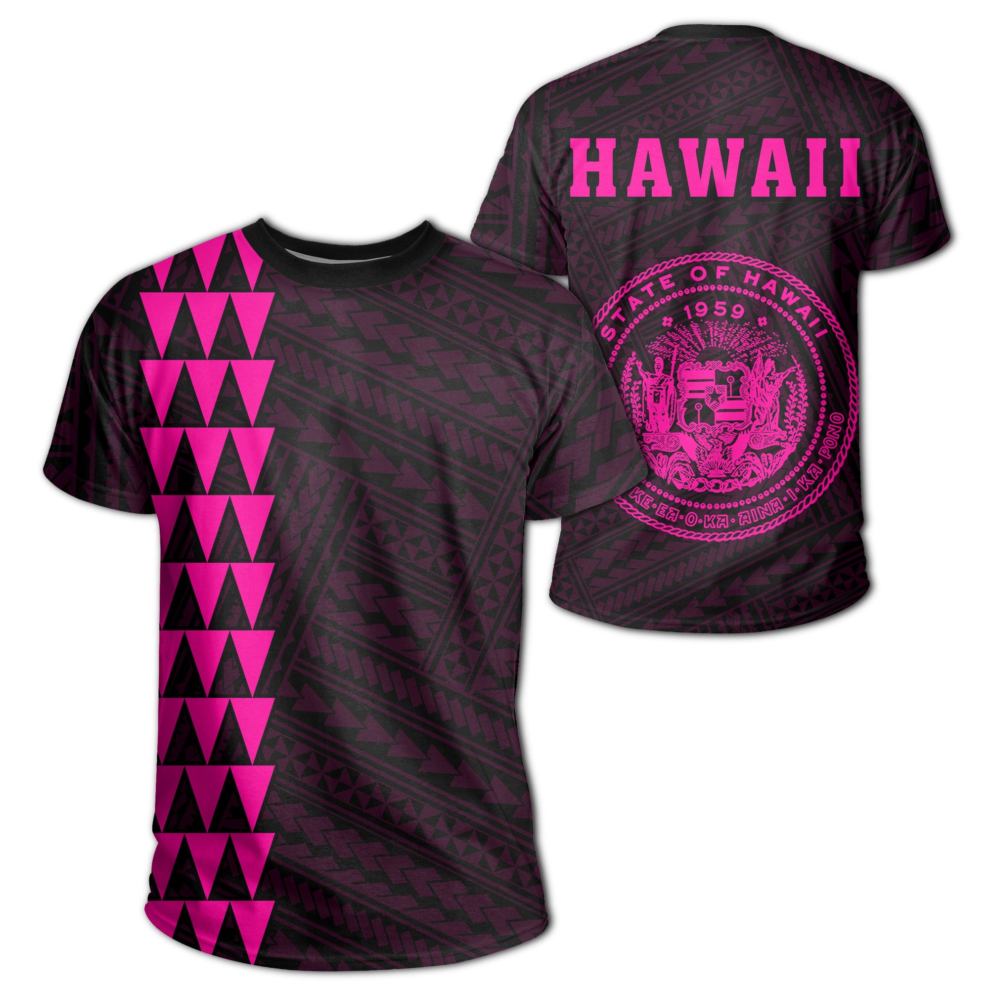 Hawaii Kakau Coat of Arms T Shirt Pink Unisex Pink - Polynesian Pride